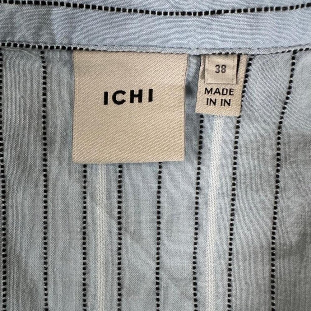 ICHI Striped Button-Up Shirt – Sky Blue Cotton Blend – Size 38 - Picture 4 of 8